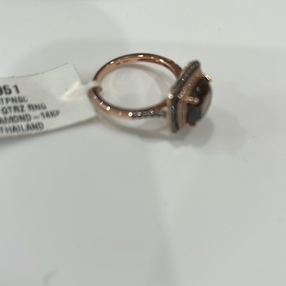 SMOKY QUARTZ APR 2.5ct RING .34 TW DIAMOND 14KT ROSE GOLD HALO SIZE 7 EXQUISITE - Picture 15 of 16